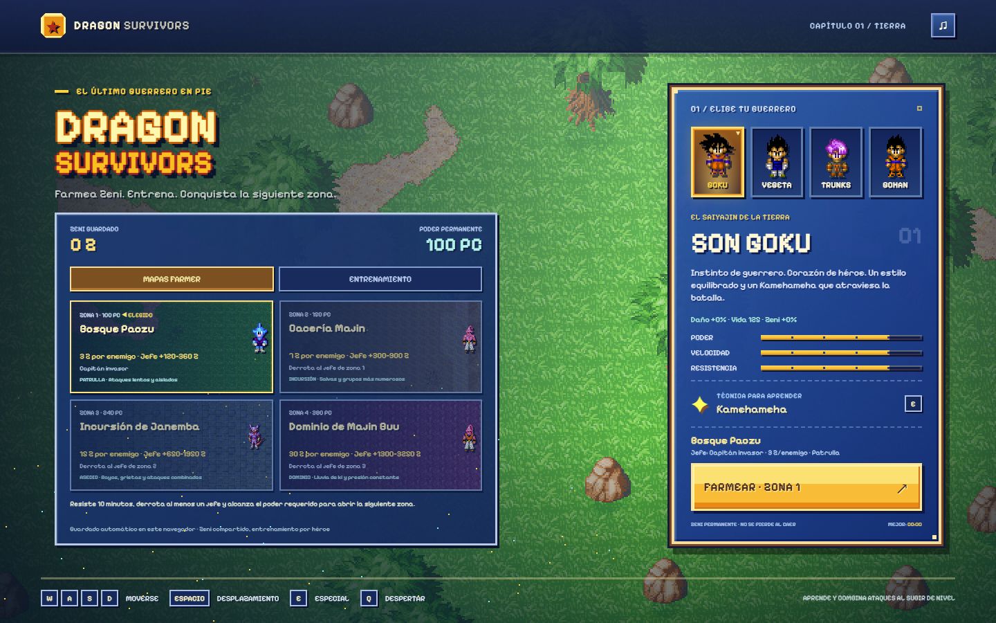 Campamento actual y selección de guerreros de Ki Ascendant